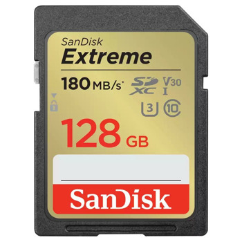 Карта памет 128GB SDXC, Sandisk Extreme, Class 10 UHS-1 U3, скорост на четене 180MB/s, скорост на запис 90MB/s | JAR Computers SanDisk Extreme SDXC 128GB SDSDXVA-128G-GNCIN
