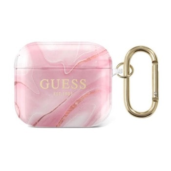 Защитен калъф Guess AirPods 3 Shiny Marble Silicone Case, за Apple Airpods 3, силиконов с карабинер, розов | JAR Computers Guess AirPods 3 Shiny Marble Silicone Case