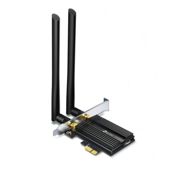 Мрежови адаптер TP-Link Archer TX50E AX3000, 3000 Mbps, 2.4Ghz (574 Mbps)/5GHz (2402 Mbps), PCIe, Bluetooth, 2 външни антени | JAR Computers TP-Link Archer TX50E AX3000