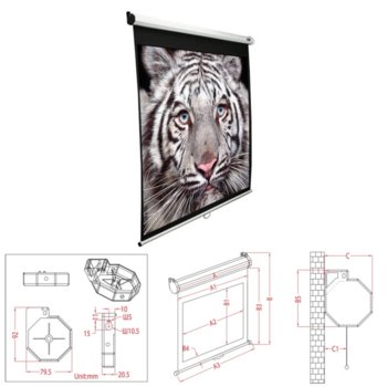 Екран Elite Screens 113" (287.02 cm), 203.2 x 203.2 cm ползваема площ, окачване на стена/таван, 2г. | JAR Computers Екран Elite Screens 203.2 x 203.2 cm