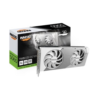 Видео карта Nvidia GF RTX 5060, 8GB, Inno3D Twin X2 White, OC, PCI-E 5.0, GDDR7, 128-bit, DisplayPort, HDMI | JAR Computers Inno3D N50602-08D7X-195070W