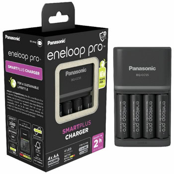 Зарядно устройство Panasonic Eneloop BQ-CC55 (K-KJ55HCD40E), за 4бр. батерии AA и AAA, с включени батерии 4x AA 2500mAh | JAR Computers Зарядно устройство Panasonic BQ-CC55 K-KJ55HCD40E