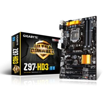 Дънна платка Gigabyte Z97-HD3, Z97, LGA1150, DDR3, PCI-E (HDMI&DVI)(CF), 6x SATA 6Gb/s, 4x USB 3.0, ATX | JAR Computers Gigabyte Z97-HD3
