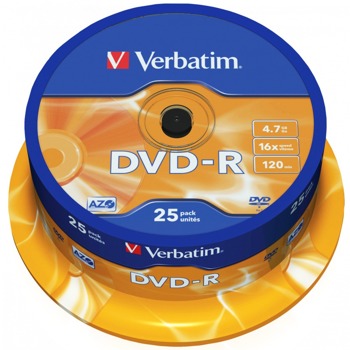 Оптичен носител DVD-R 4.7GB, Verbatim 43522, 16x, 25бр | JAR Computers Verbatim DVD-R 4.7GB 25бр. 43522