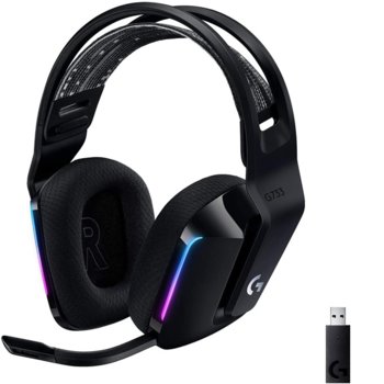 Слушалки Logitech G733 (981-000864), безжични, микрофон, 40mm говорители, 20 Hz - 20 kHz, черни | JAR Computers Logitech G733 black 981-000864