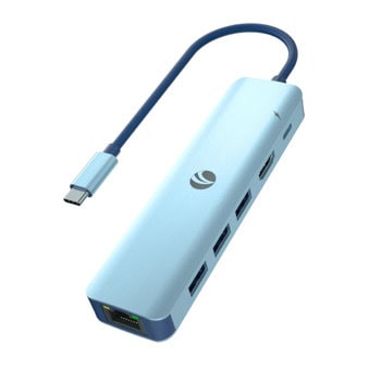 Докинг станция VCom CUE55, от USB-C към 1x USB-C, 2x USB-A, 1x HDMI, 1x RJ45, синя | JAR Computers Докинг станция VCom CUE55