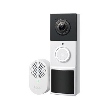Смарт видео звънец TP-Link Tapo D210, аларма против кражба, IP65 устойчивост, управление с гласов асистент Google и Alexa, бял | JAR Computers TP-Link Tapo D210