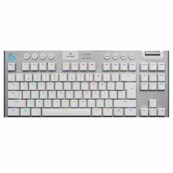Клавиатура Logitech G915 TKL, безжична, геймърска, механична, GX Brown Tactile switches, RGB подсветка, нископрофилни клавиши, US layout, бяла, USB, Wireless, Bluetooth image