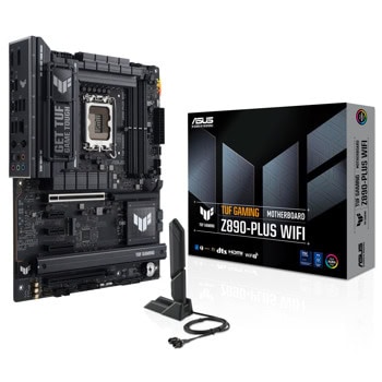 Дънна платка Asus TUF Gaming Z890-Plus WIFI, Z890, LGA1851, DDR5, PCI-E 5.0 (Thunderbolt4&USB-C&DP&HDMI), 4x SATA 6Gb/s, 4x M.2 Slots, 1x Thunderbolt 4, 1x USB 3.2 Gen 2x2 Type-C, 3x USB 3.2 Gen 2 Type-A, 2.5GbE LAN, Wi-Fi 7, Bluetooth 5.4, ATX | JAR Computers Asus TUF GAMING Z890-PLUS WIFI 90MB1IQ0-M0EAY0