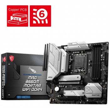 Дънна платка MSI MAG B660M MORTAR WIFI DDR4, B660, LGA 1700, DDR4, PCI-E 4.0, (DP&HDMI)(CF), 6x SATA 6Gb/s, 2x M.2, 1x USB-C 3.2 Gen 2x2, mATX | JAR Computers MSI MAG B660M MORTAR WIFI DDR4