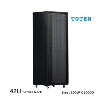 Комуникационен шкаф Toten AD, 42U, 800x1000 мм, до 800кг товароносимост, перфорирана двойна врата, черен | JAR Computers TOTEN AD 42U