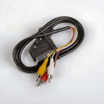Кабел Royal CABLE-SCART-3RCA/1.2, от SCART(м) към 3 чинча RCA(м), 1.2m, черен, бутон за превключване към вход или изход | JAR Computers Royal CABLE-SCART-3RCA/1.2 21012003