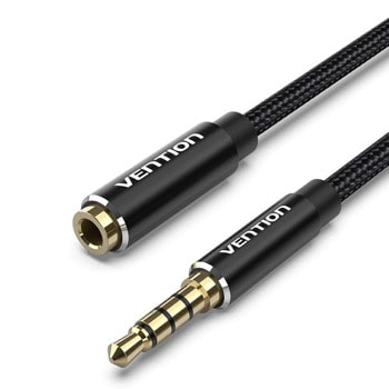 Аудио кабел Vention BHCBF, от 3.5mm жак(м) към 3.5mm жак(ж), 1m, черен, екраниран | JAR Computers кабел vention jack 3.5 м to jack 3.5 ж 1m bhcbf