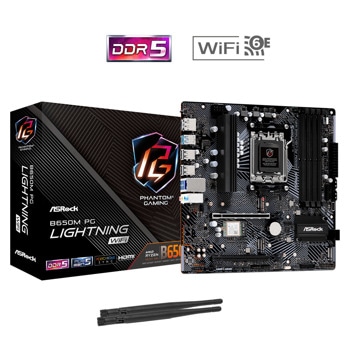 Дънна платка ASRock B650M PG Lightning WiFi, B650, AM5, DDR5, PCI-E 4.0 (HDMI&DP)(CF), 3x M.2, 4x SATA 6Gb/s, 1x USB 3.2 Gen 2 Type-C, 1x USB 3.2 Gen 2 Type-A, 2.5GbE LAN, Wi-Fi 6E, Bluetooth, mATX | JAR Computers ASRock B650M PG Lightning WiFi