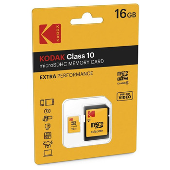 Карта памет 16GB microSDHC с адаптер, Kodak EKMSDM16GHC10CK, Class 10, скорост на четене до 20 MB/s, скорост на запис до 12 MB/s | JAR Computers 16GB microSDHC Kodak EKMSDM16GHC10CK