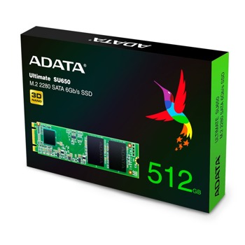 Памет SSD 512GB A-Data Ultimate SU650, SATA 6Gb/s, M.2 (2280), скорост на четене 550 Mb/s, скорост на запис 510 Мb/s, 3D NAND | JAR Computers ADATA SSD SU650 512GB M2 SATA