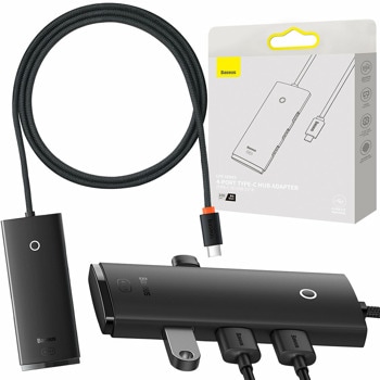 USB Хъб Baseus Lite Series 5-Port Hub, 5 порта, от USB Type-C към 4x USB 3.0 Type-A, 1x USB Type-C, черен | JAR Computers Baseus Lite Series 5-Port Hub WKQX030401