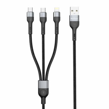 кабел de-52ucl usb a -2х type-c lightning 1m черен