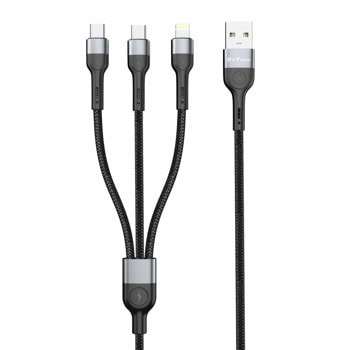 Кабел DeTech DE-52UCL, USB A(м) към 2х USB C(м), Lightning(м), 1.m, черен | JAR Computers кабел de-52ucl usb a -2х type-c lightning 1m черен