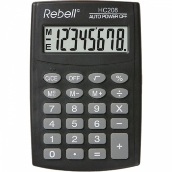 Калкулатор Rebell HC208 Pocket Line, 8 разряден дисплей, джобен, гумени бутони, Memory функция, черен image