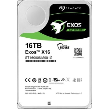 Твърд диск 16TB Seagate Exos X16 512e/4Kn, SATA 6Gb/s, 7200 rpm, 256MB кеш, 3.5" (8.89cm) | JAR Computers 16TB Seagate Exos X16 ST16000NM001G