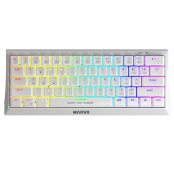 Клавиатура Marvo KG962WH-B, безжична, гейминг, механична, сини суичове, Anti-Ghosting, RGB подсветка, бяла, Bluetooth image