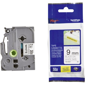 Лента за етикетен принтер Brother тип TZ, черен цвят на бял фон, 9mm x 8m, PN: TZe-S221 | JAR Computers Brother TZ-ES221 Tape Black on White, Strong Adhes