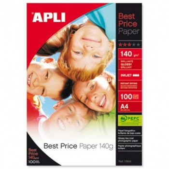 Фотохартия Apli Best Price, А4, гланцирана, 140 g/m2, 100 листа | JAR Computers Apli Best Price, Гланцирана, A4,140 g/m, 100л.