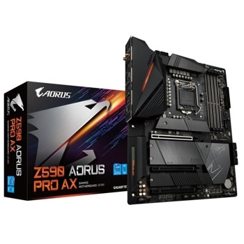 Дънна платка Gigabyte Z590 AORUS PRO AX, Z590, LGA1200, DDR4, PCIe (DP), 6 x SATA 6Gb/s, M.2 connector, 4 x USB 3.2 Gen 2 Type-A, USB Type-C, Wi-Fi, Bluetooth, ATX | JAR Computers Gigabyte Z590 AORUS PRO AX