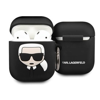 Защитен калъф Karl Lagerfeld Ikonik Silicone Case, за Apple Airpods/Airpods 2, силиконов, с карабинер, черен image