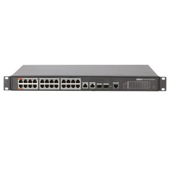 Суич Dahua PFS4226-24ET-240, 24x 10/100 Base-T ports(PoE), 2x 10/100/1000 Base-T Combo ports, 2x 1000 Base-X Combo ports, оптимизиран за системи за видеонаблюдение | JAR Computers Dahua PFS4226-24ET-240