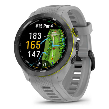 Смарт часовник Approach S70, 1.2" (3.04cm) AMOLED дисплей, Bluetooth, Wi-Fi, 5ATM, до 10 дни време на работа, GPS, пулсомер, следене на съня, 32GB Flash памет, черен безел с тъмносива каишка | JAR Computers Смарт часовник Garmin Approach S70 черен безел