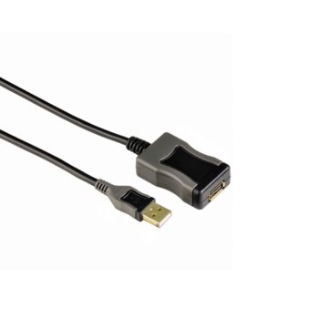 Кабел Hama Active USB 2.0 78482, от USB A(м) към USB A(ж), филтър, 5m, черен image