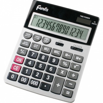 Калкулатор Forofis 91593, 14-разряден LCD дисплей, настолен, десетичен селектор, закръглящ селектор, корен квадратен, двойна памет, клавиш "тройна нула" функция на паметта с 4 клавиша: MR, MC, M +, M-, сребрист | JAR Computers Forofis 91593
