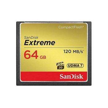 Карта памет 64GB CompactFlash, SanDisk Extreme, до 120/85 MB/sec скорост на четене/запис | JAR Computers SanDisk Extreme CF 64GB UDMA7
