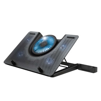 Стойка за лаптоп Trust GXT 1125 Quno (23581), до 17.3", до 9.4kg., охлаждаща, синя подсветка, включена стойка за телефон, черна image