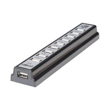 USB Хъб MANHATTAN FireWire 161572, 10 порта, от USB Type-A към 10x USB 2.0 Type-A, черен | JAR Computers MANHATTAN 161572 10-портов Hi-Speed USB 2.0