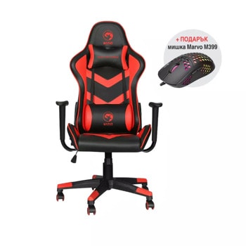 Геймърски стол Marvo Gaming Chair CH-106 v2 с подарък мишка Marvo M399, до 150kg, 100 mm газов амортисьор, 2D регулируеми облегалки за ръцете, черен/червен image