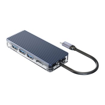 Докинг станция Orico WB-8P-GY, от USB C към 1x USB C(PD), 3x USB A, 1x HDMI, 1x VGA, 1x RJ45, 1x SD/MicroSD четец, синя image