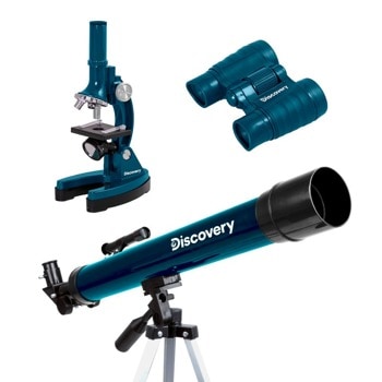 Комплект телескоп, микроскоп и бинокъл Discovery Scope 3 с включена образователна книга "Космос. Непразна празнота", монокулярен микроскоп/рефракторен телескоп, 150-900x оптично увеличение микроскоп/100x телескоп/4x бинокъл | JAR Computers Discovery Scope 3 с книга 79044