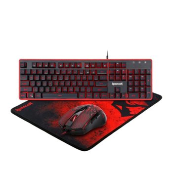 Комплект клавиатура и мишка, подложка Redragon S107, гейминг, мишка оптична (3200 dpi), черни/червени image