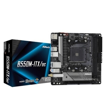 Дънна платка ASRock B550M-ITX/ac, B550, AM4, DDR4, PCI-E 4.0 (DP/HDMI), 4x SATA 6Gb/s, 1x M.2, 1x USB 3.2 Gen 1 Type-C, Bluetooth, Wi-Fi, Mini-ITX | JAR Computers ASRock B550M-ITX/ac