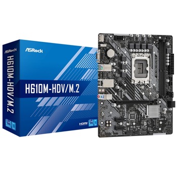 Дънна платка ASRock H610M-HDV/M.2, H610, LGA 1700, DDR4, PCI-E 4.0 (DP&HDMI&VGA), 4x SATA 6Gb/s, 1x M.2, 2x USB 3.2 Gen1, Micro ATX | JAR Computers ASROCK H610M-HDV/M.2 90-MXBH60-A0UAYZ
