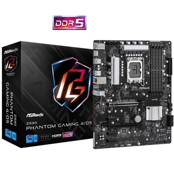 Дънна платка ASRock Z690 Phantom Gaming 4/D5, Z690, LGA 1700, DDR5, PCI-E 5.0, (CF), 4x SATA 6Gb/s, 3x M.2, 1x USB 3.2 Gen2, ATX | JAR Computers AsRock Z690 Phantom Gaming 4/D5 90-MXBI60-A0UAYZ