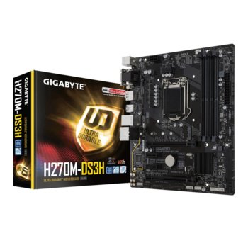 Дънна платка Gigabyte GA-H270M-DS3H (rev 1), H270, LGA1151, DDR4, PCI-E (DP&HDMI&DVI&VGA), 6x SATA 6Gb/s, 2x SATA Express, 1 x M.2 connector, 8x USB 3.1, micro ATX | JAR Computers GA-H270M-DS3H