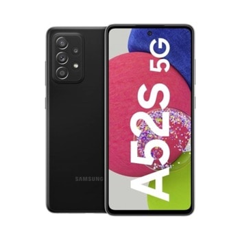 Смартфон Samsung Galaxy A52s 5G (черен), поддържа 2 SIM карти, 6.5" (16.51 cm) FHD+ Super AMOLED дисплей, осемядрен Snapdragon 778G 5G 2.4 GHz, 6GB RAM, 128GB Flash памет (+microSD слот), 64.0 + 12.0 + 5.0 + 5.0 & 32 MPix камера, Android, 189g | JAR Computers Samsung Galaxy A52s 5G 6/128GB Black