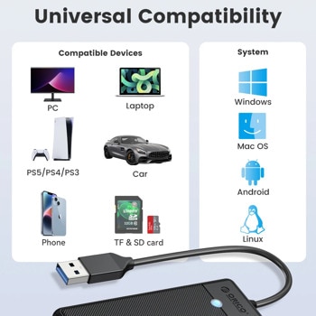 USB хъб Orico USB 3.0 HUB to 3 x USB 3.0 SD TF