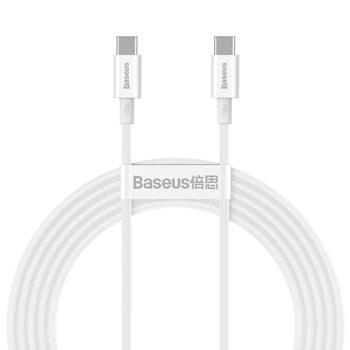 Кабел Baseus Superior PD 2.0 100W (CATYS-C02), от USB C(м) към USB C(м), 2m, бял | JAR Computers Baseus Superior USB-C to USB-C Cable PD 2.0 100W