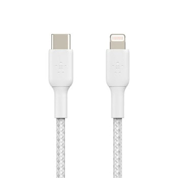 Кабел Belkin BoostCharge (CAA004bt1MWH), от USB-C(м) към Lightning(м), 1m, бял | JAR Computers Belkin BoostCharge CAA004bt1MWH