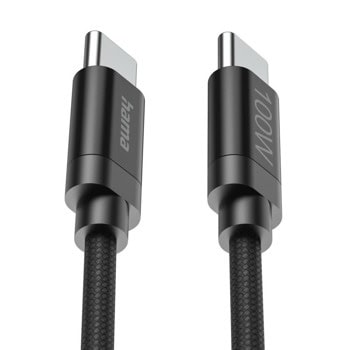 кабел hama fabric usb-c m to usb-c m 100w 3m black
